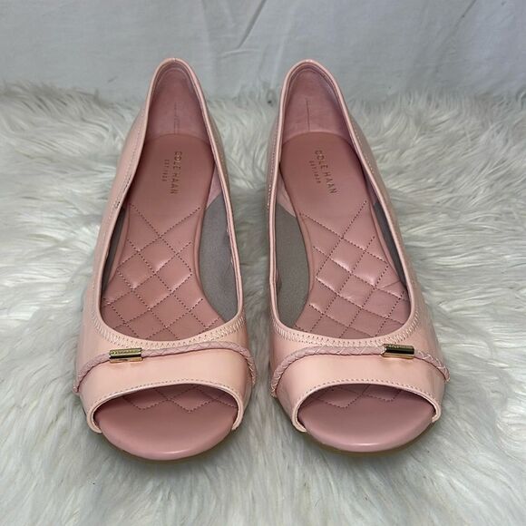 Cole Haan Grand OS Emory Shell Pink Patent Peep Toe Wedge Shoes Sz 10 - Picture 2 of 6